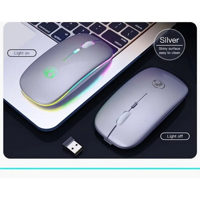 Миша бездротова акумуляторна iMACE Е-1300 USB 2.4 ГГц з підсвіткою Сіра - фото 2