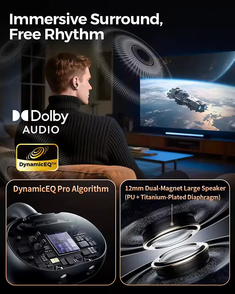 Бездротові навушники-кліпси SOUNDPEATS Clip1 відкритого типу з LDAC і Dolby Audio для Hi-Res звучання (Чорний) - фото 3