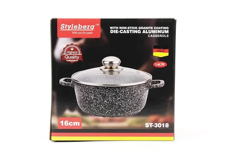 Каструля Styleberg із гранітним антипригарним покриттям 1.4 л 16см ST-3018 Чорна - фото 5