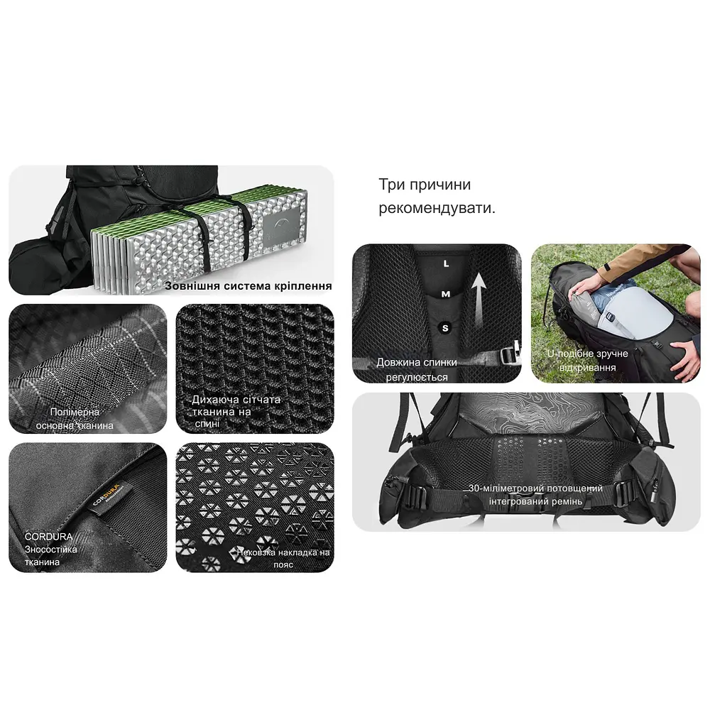 Рюкзак туристичний Naturehike Helium CNK2450XB014, 70 л, чорний, M - фото 15