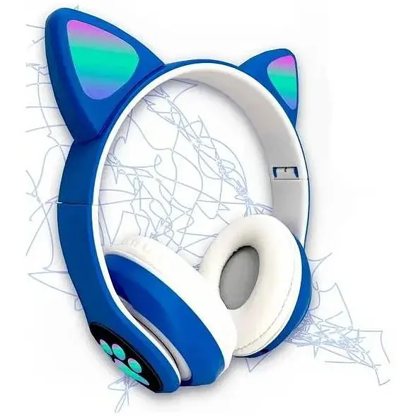Навушники бездротові Cat ear VZV-24M Bluetooth з різнокольоровим LED підсвічуванням та котячими вушками Сині - фото 3