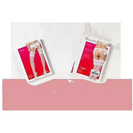 Панчохи під пояс із широким мереживом Obsessive 810-STO-2 stockings L/XL, білі - фото 4