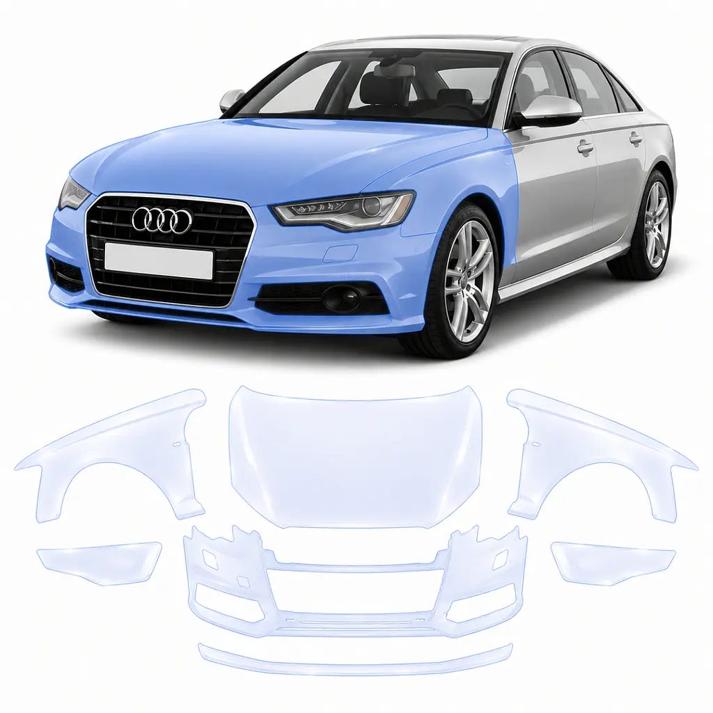 Антигравійна захисна бронеплівка за лекалами для Audi A6 C7 2011-2018 - передня частина авто (капот бампер крила))