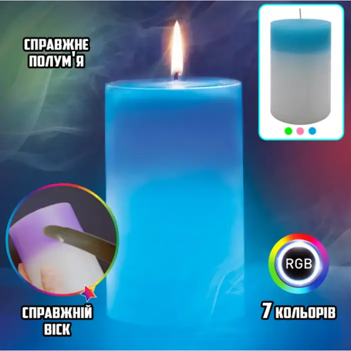 Свічка воскова з підсвічуванням синя 10 см Magic Candle 7 color - фото 2