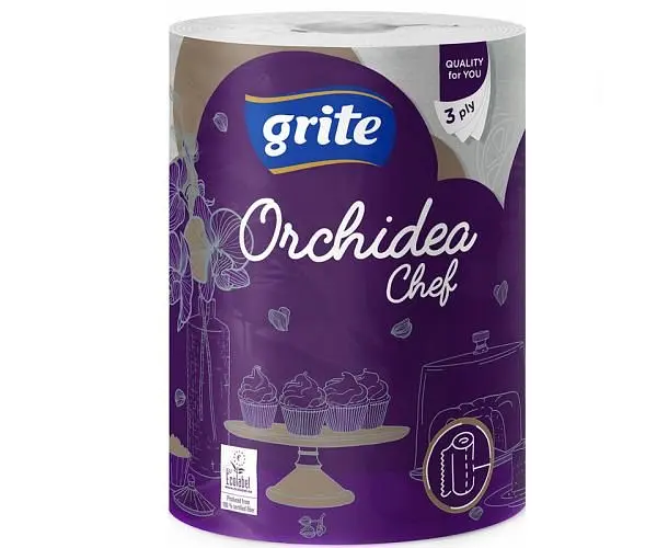 Grite, Orchidea, 1 рул., Рушники паперові Гріте Орхідея, 3-шарові, 41 м, 230 аркушів, 230х170 мм - фото 2