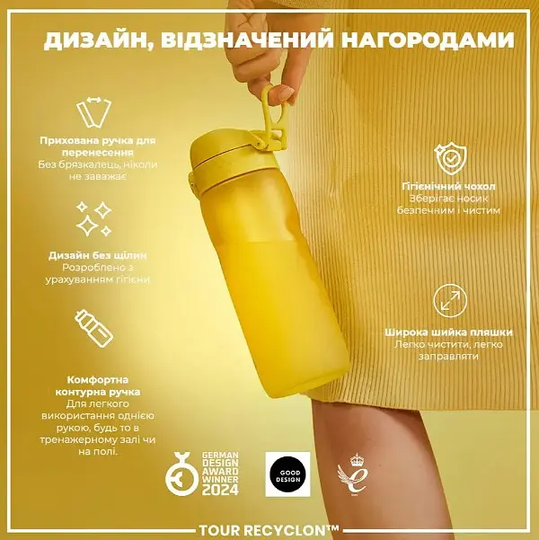 Бутылка для воды ION8 750 мл (ЭКО бутылка) BPA Free Yellow (I8RF750YEL) - фото 4