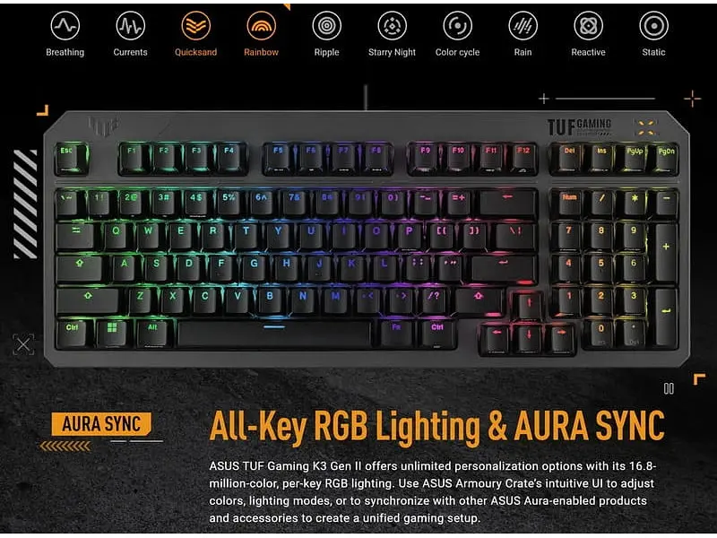 Клавіатура Asus TUF Gaming K3 Gen II Optical-Mech Switch Black (90MP0390-BKMA00) - фото 9