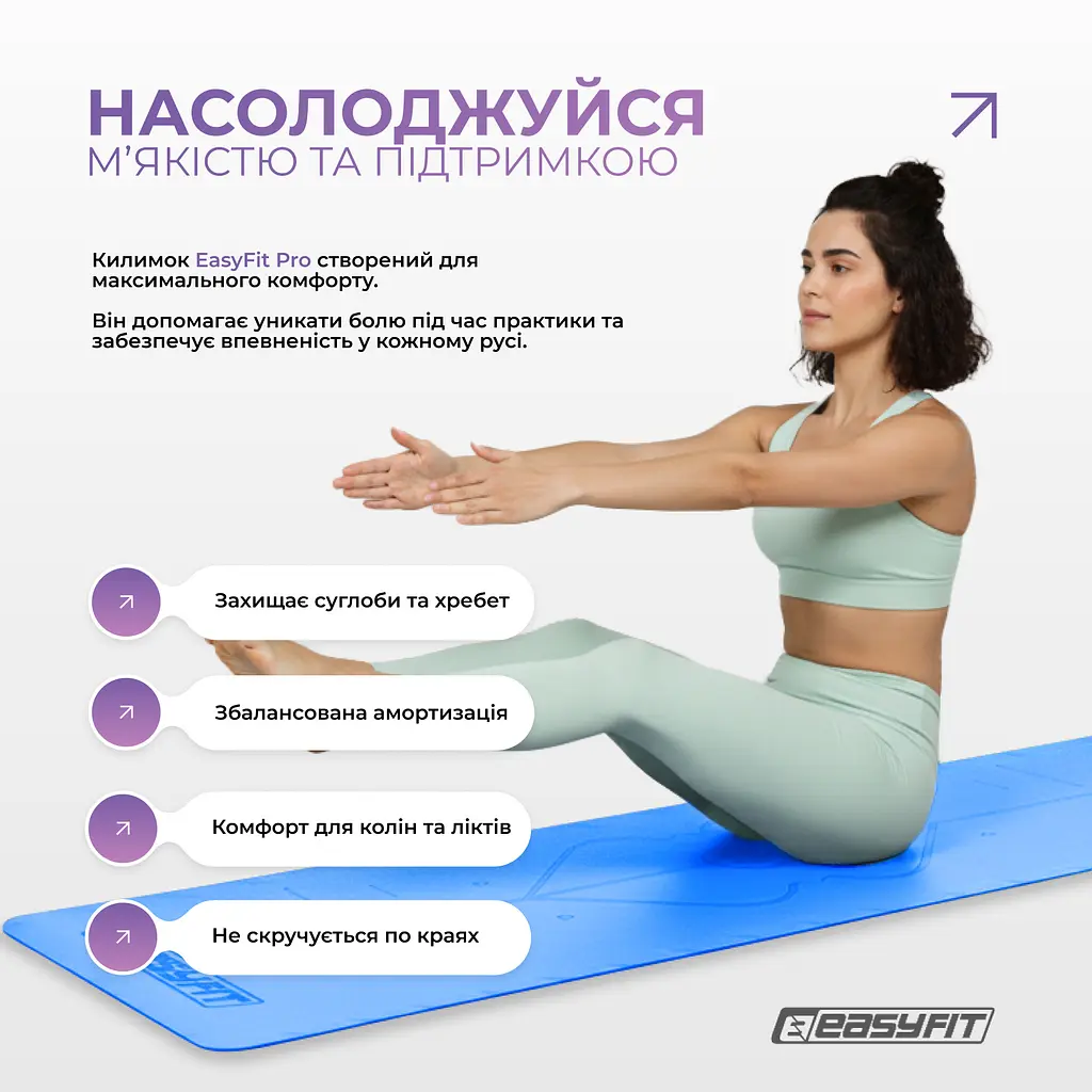 Килимок для йоги професійний EasyFit Pro каучук 5 мм Блакитний (EF-1925-BL) - фото 12
