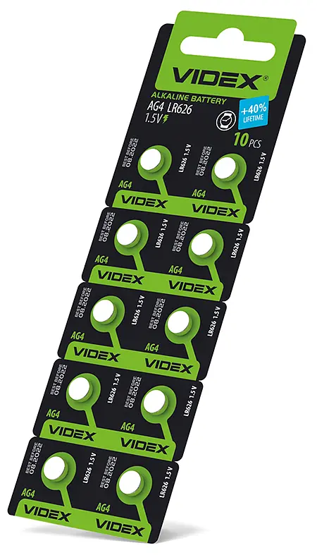 Батарейка годинникова Videx AG 4/LR626 BLISTER CARD 10 шт VIDEX (23267-000) - фото 2