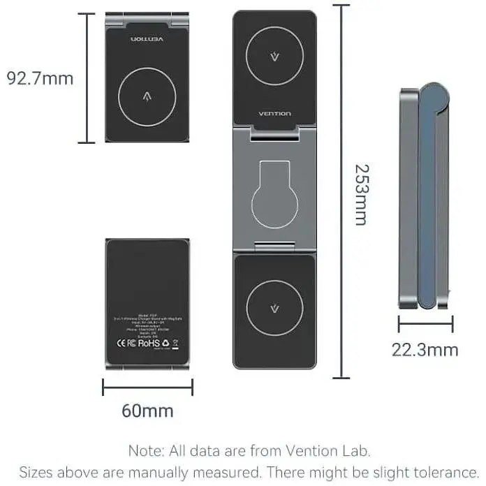 Зарядний пристрій 15W 3-in-1 Magnetic Wireless Fast Charger Gray Vention (FGFH0) - фото 5