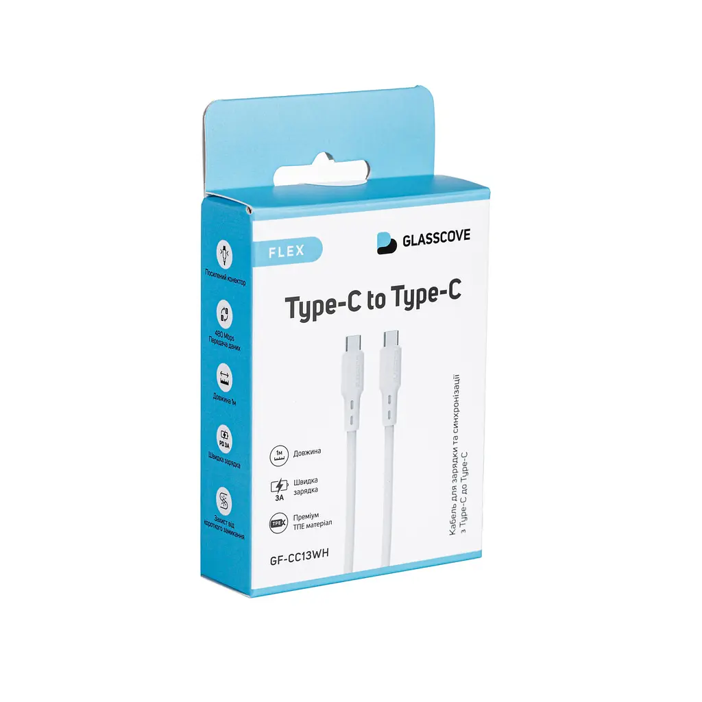 Кабель FLEX Type-C- Type-C 60w 1m (GF-CC13WH) Білий - фото 3