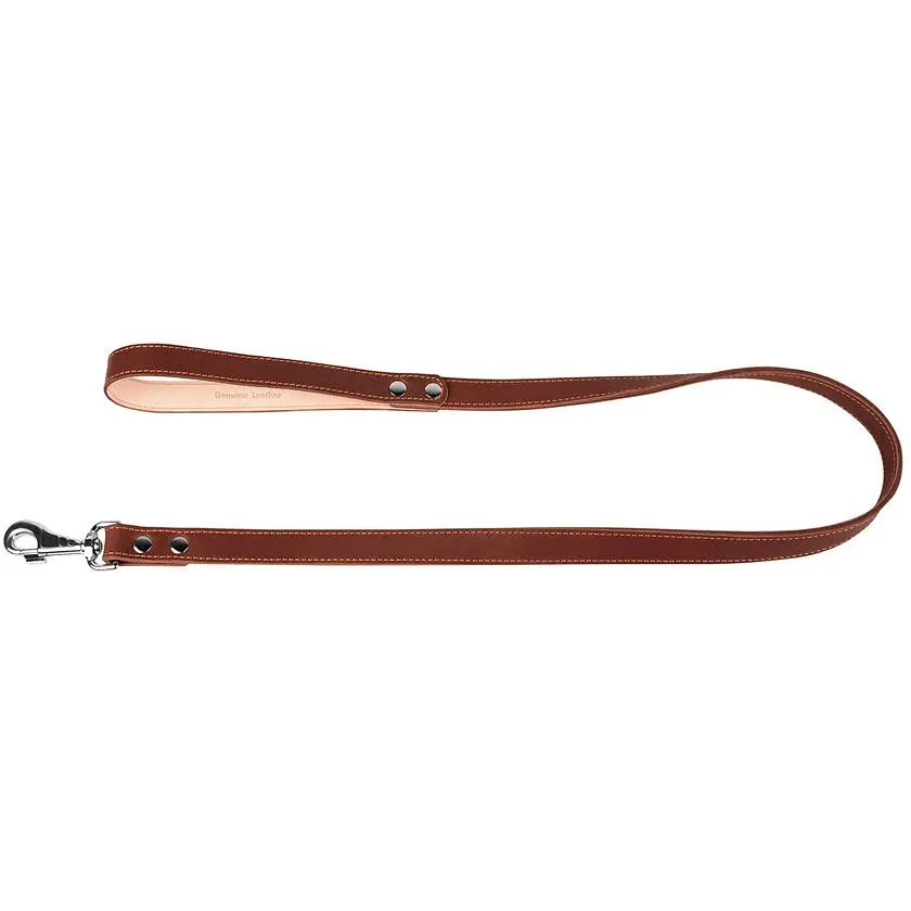 Повідець для собак Collar, подвійний, з прошивкою, шкіряний, 122х2,5 см, коричневий - фото 2