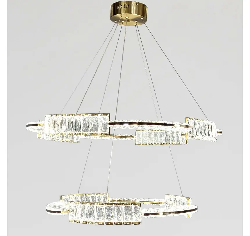 Двокільцева світлодіодна люстра Artlight 552/80+60GD латунь із прозорим скляним декором 180W - фото 3