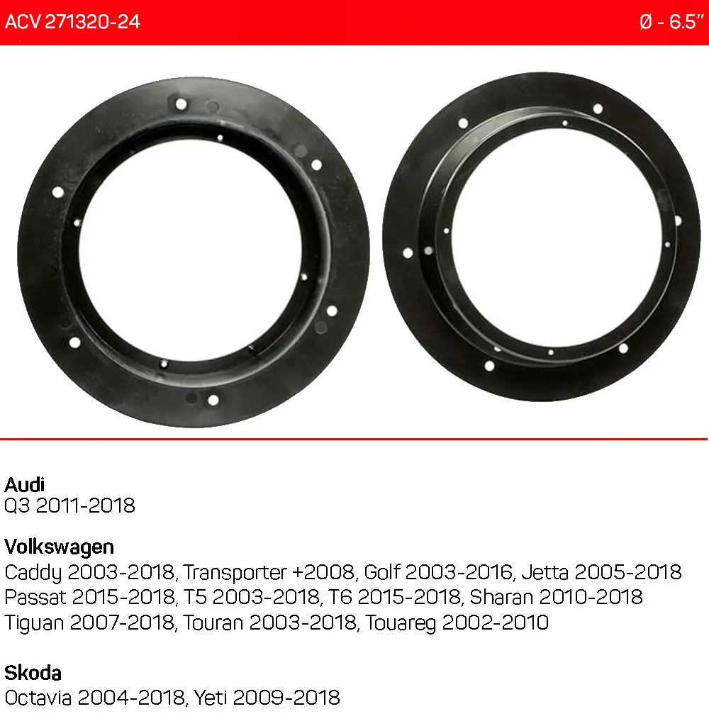 Проставки під динаміки 165 мм / 6.5" ACV 271320-24 для автомобілів Audi, Skoda, Volkswagen - фото 4