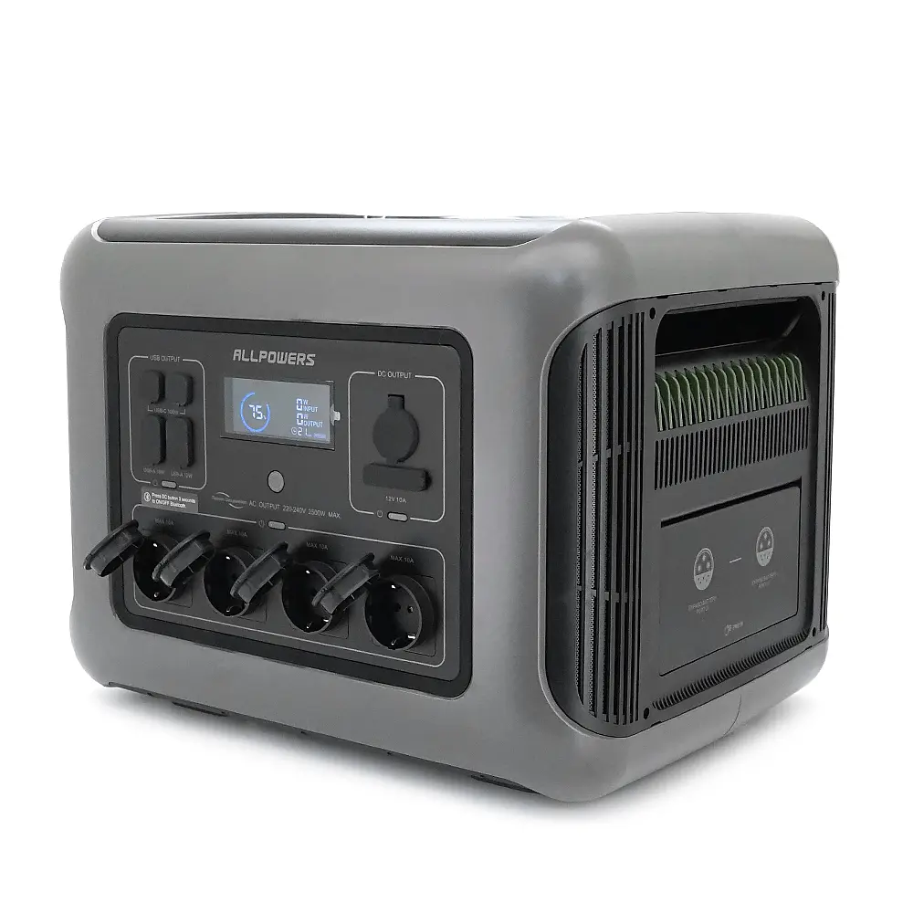 Power station ALLPOWERS R2500 APP Control, Wi-Fi, Bluetooth, 2500W, 2016Wh LiFePO4 3500Cycles, MPPT 1000w max, CAR port, DC12/24V, 4хAC 220V, 2xUSB-TYPE-C 200W, 2xUSB-A 18W, 2xUSB-A 36W, XT60, wireless 15W, Fast charge 60min, 456×360×346mm, 29kg - фото 2