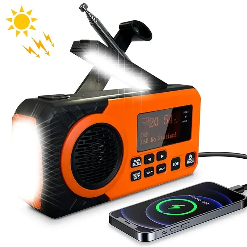Аварійне радіо DAB375BT DAB/FM з портативним зовнішнім акумулятором ємністю 5000 мА·год, зарядкою від сонячної батареї/ручки - фото 5