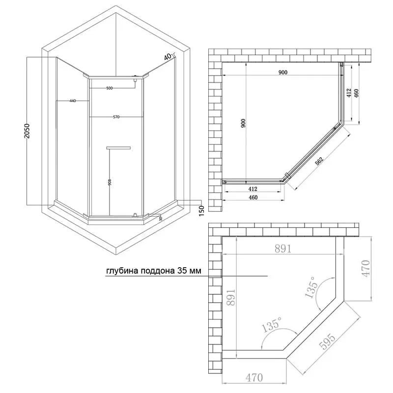 Душова кабіна Lidz Dozorca SC90x90.CRM.LOW.TR LDSC9090CRMLOWTR - фото 8