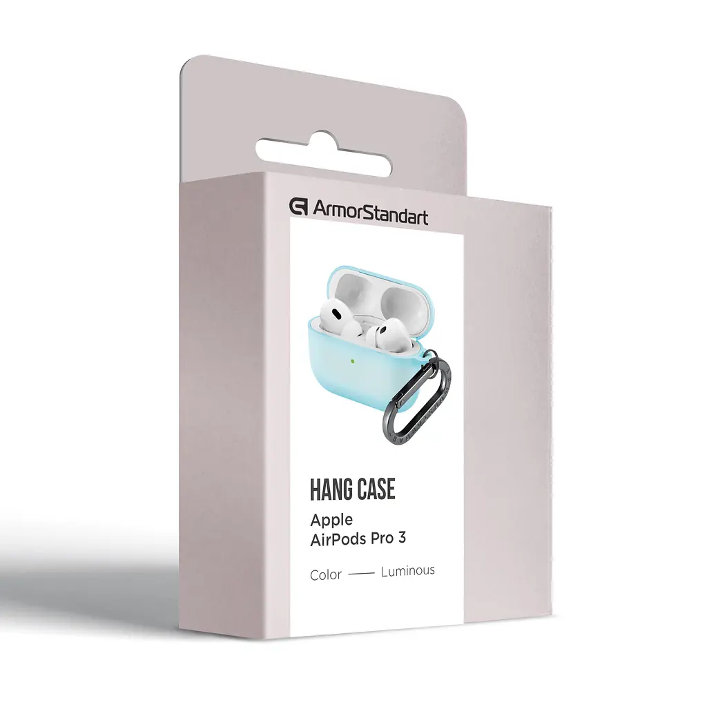 Силіконовий чохол для навушників Apple AirPods Pro 3, Hang Case, люмінесцентний, ультратонкий захисний кейс товщиною 2 мм, захист від подряпин, пилу та ударів, компактний, з карабіном для кріплення, ArmorStandart (ARM88276) - фото 8