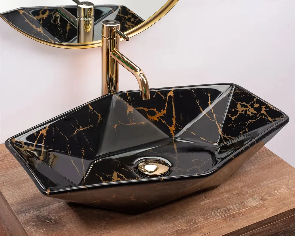 Умивальник Rea Vegas black marble shiny накладний чорний REA-U5603, Чорний - фото 5