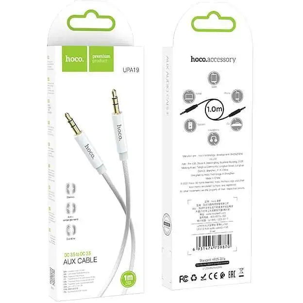 Кабель усиленный Hoco UPA19 AUX audio cable 1 м нейлоновая оплетка белый - фото 4