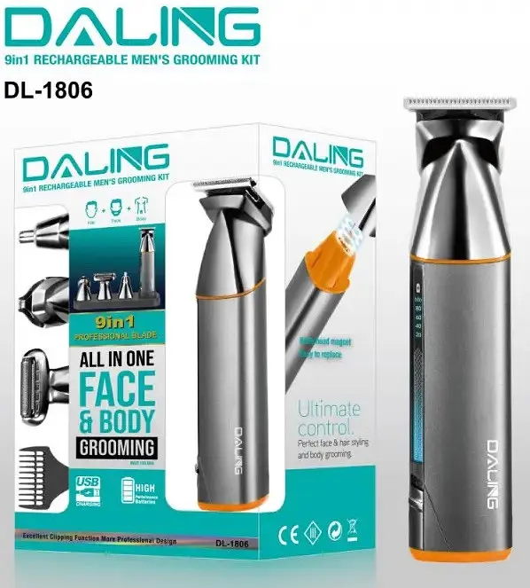 Акумуляторна машинка Daling DL-1806 9 в 1 чоловічий триммер для бороди носа і волосся LED-дисплей 5Вт Сірий - фото 4