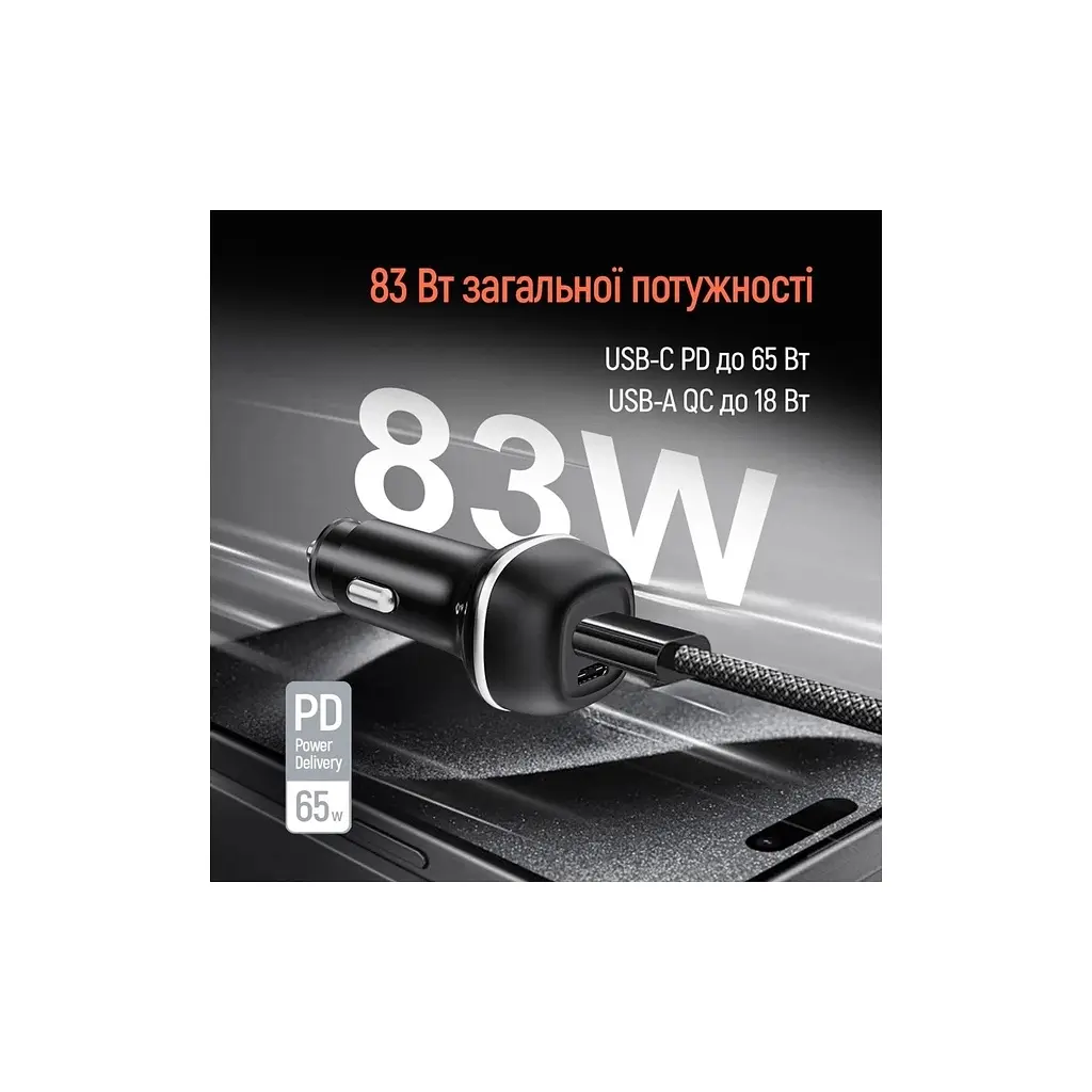 Зарядний пристрій ColorWay USB-C PD65W + USB QC3.0 car adapter (CW-CHA068PD-BK) - фото 8
