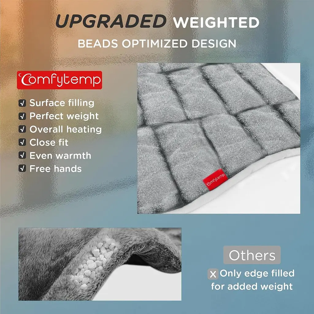 Comfytemp електрична грілка для спини, шиї та плечей XXL 22×33", з обтяженням, авто-вимкнення, сіра - фото 7
