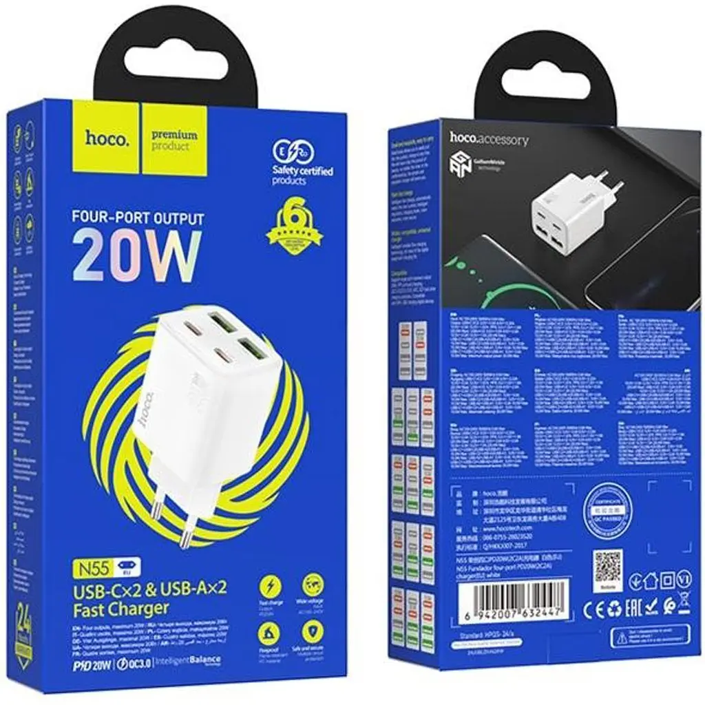 Мережевий зарядний пристрій Hoco N55 Fundador 20W White [125144] - фото 3