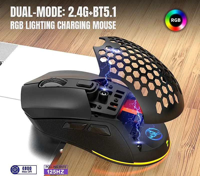 Миша бездротова HXSJ Т28 з акумулятором та RGB підсвічуванням 2,4G+Bluetooth Black - фото 6