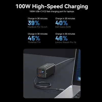 Зарядний пристрій Vention 4xUSB 100W (2xUSB-C+2xUSB-A) PD3.0/QC 3.0/GaN Black (FBSBG-EU) - фото 5