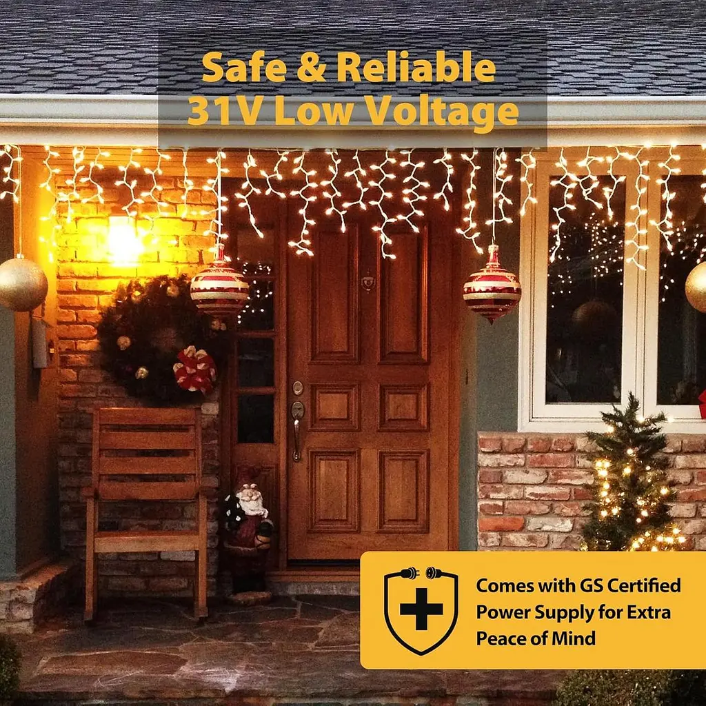Гірлянда SALCAR 5m 200 LED Icicle Lights, живлення від мереж різдвяні казкові вогні з 24 краплями, 8 миготливих режимів - фото 2