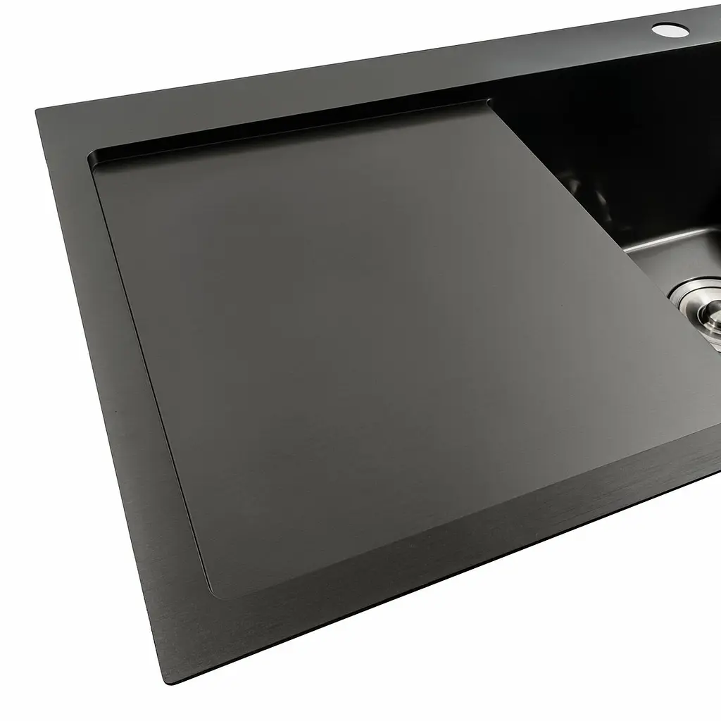 Кухонна мийка чорна PVD 78x48 R Platinum Handmade (два отвори, круглий сифон 3,0/0,8), Чорний - фото 5