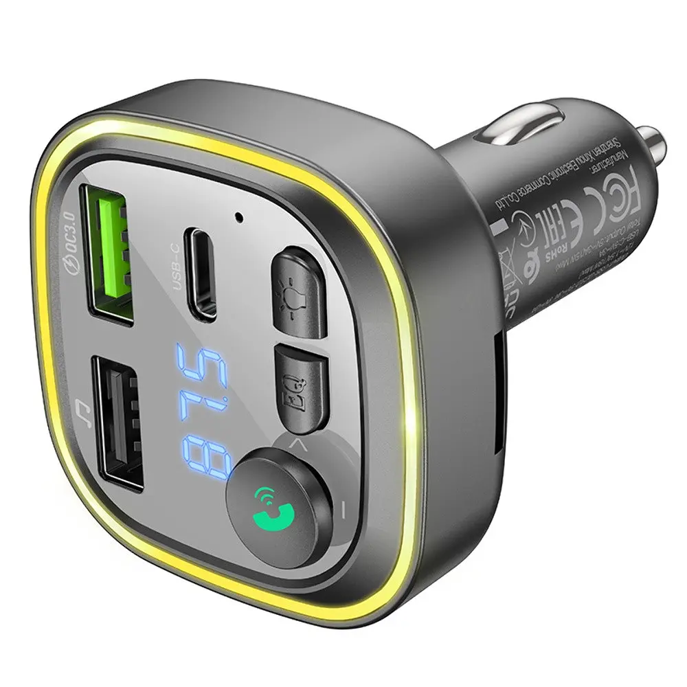 Автомобільний зарядний пристрій Borofone BC48 2 USB/Type-C/QC 18W з FM-модулятором (USB/TF card/bluetooth) чорний - фото 4