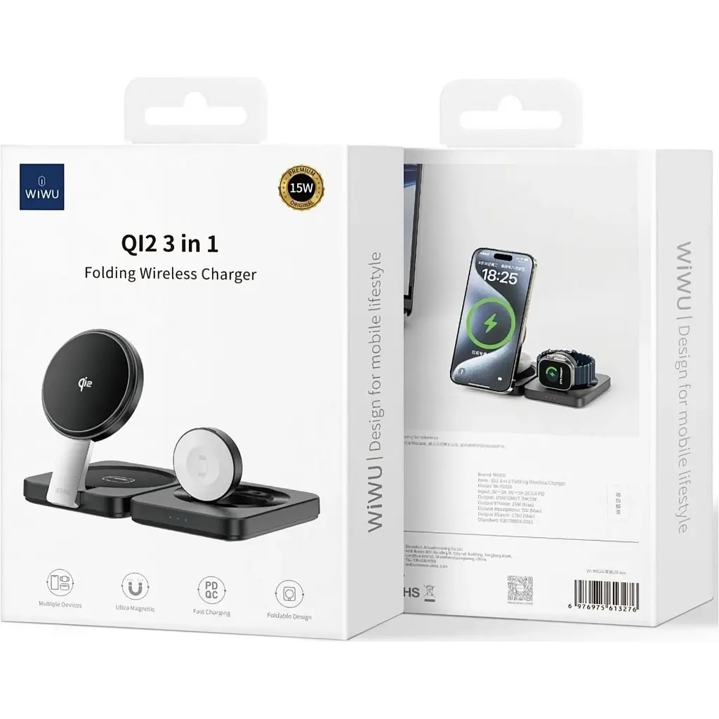 Бездротовий зарядний пристрій WiWU Wi-W028 3in1 Wireless Charger with MagSafe Black [121108] - фото 5