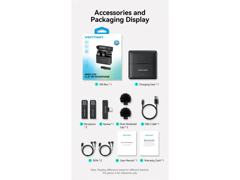 Мікрофонна радіосистема для смартфона Vention USB-C 2-Pack Wireless Lavalier with Charging Case (NCAB0) - фото 2