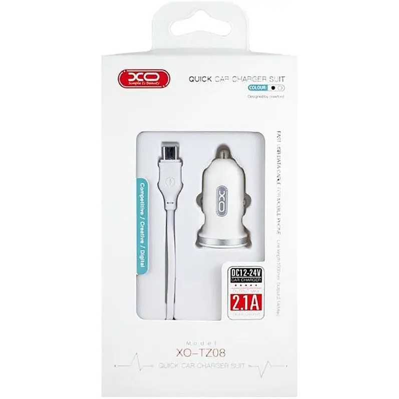 Автомобильное зарядное устройство XO TZ08 2.1A/2 USB Type-C Cable White - фото 2