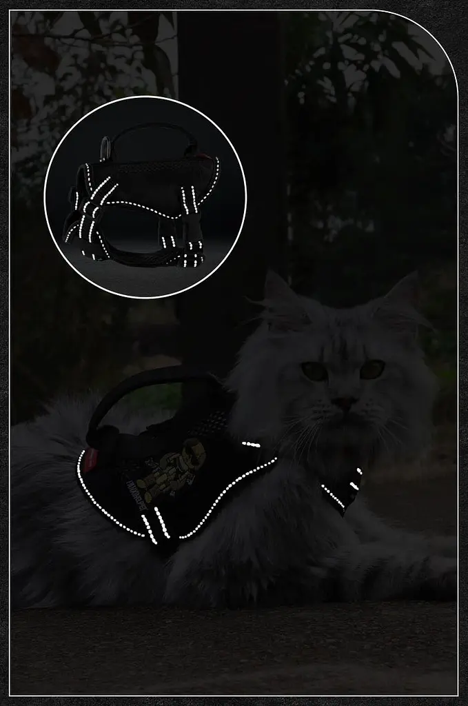 Шлейка для котів Fanxing Pet, світловідбивний жилет із ручкою M, Чорний - фото 6