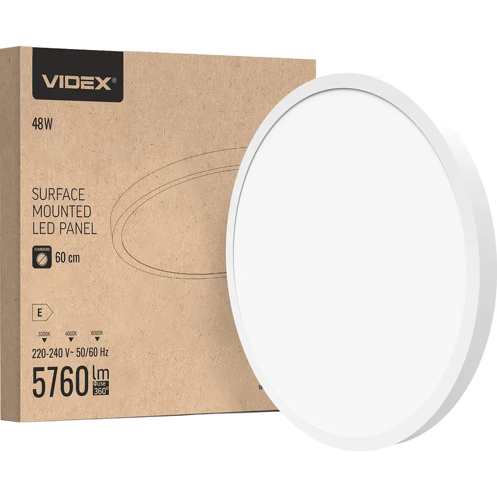 LED панель кругла Videx PBR600, 48W 3000-4000-6000K 230V (29149-000)