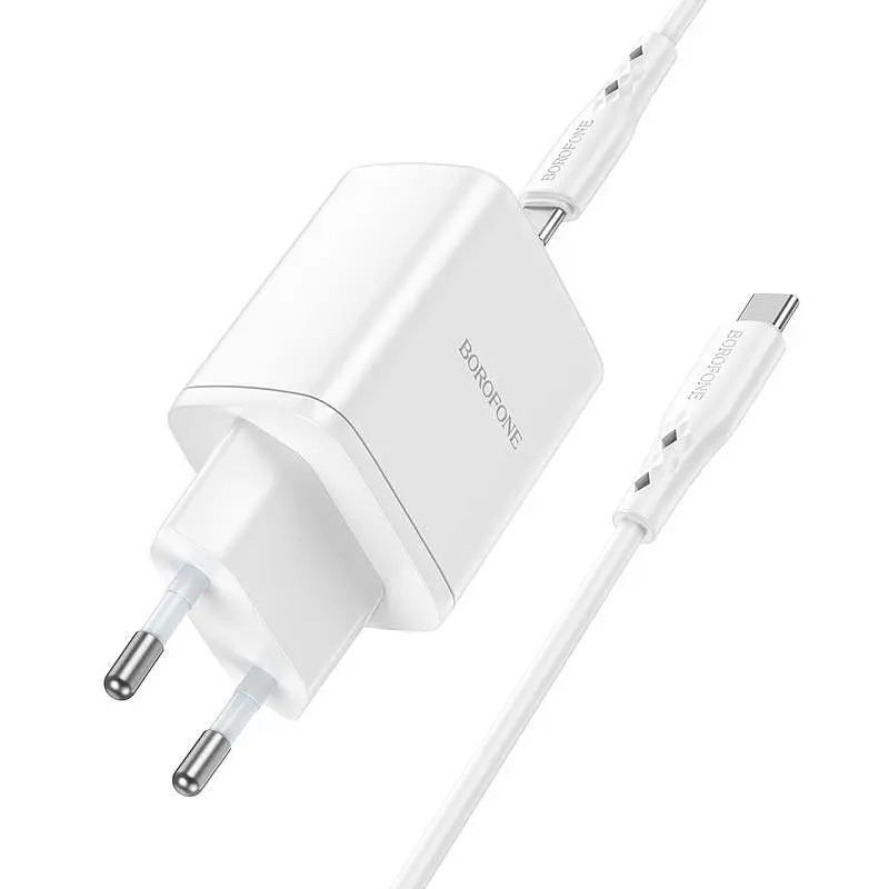 Адаптер мережевий BOROFONE Type-C to Type-C cable Reacher dual port set BN9 35вт білий - фото 5