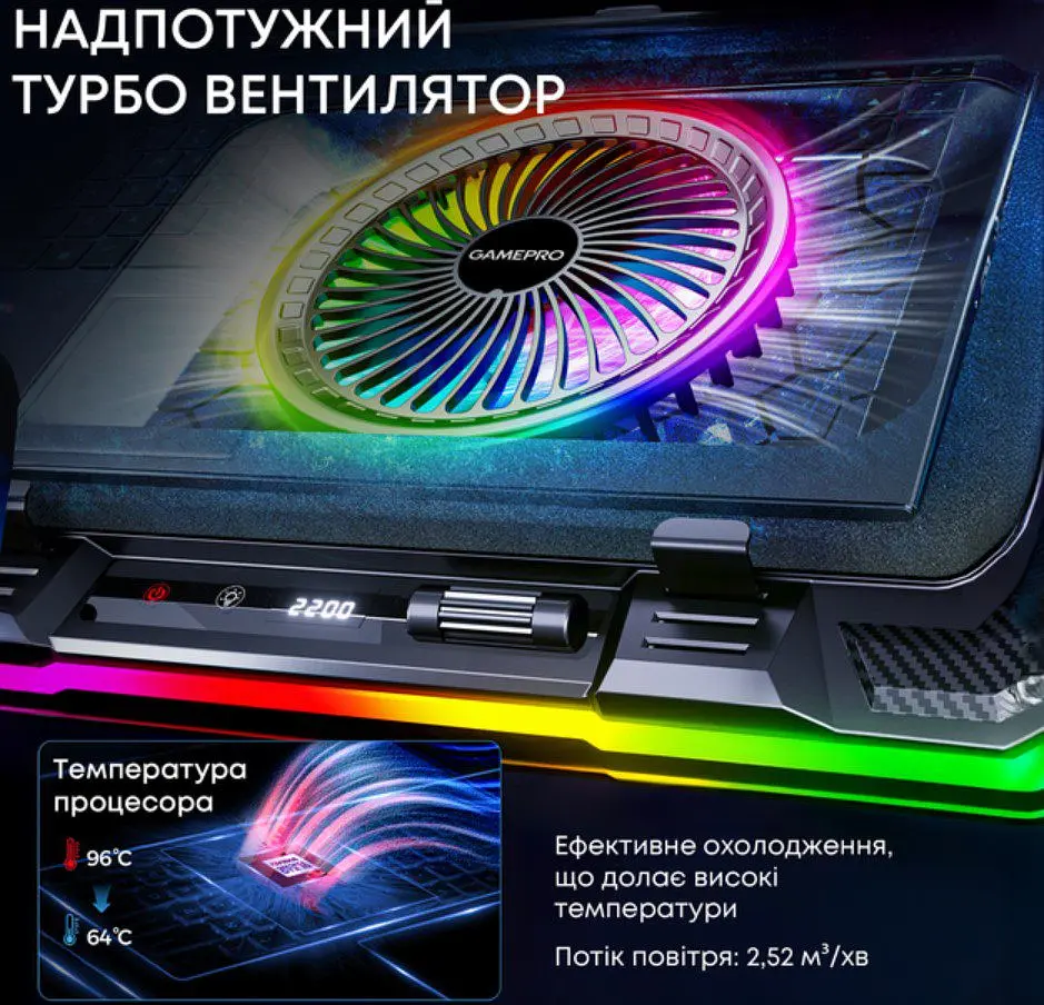 Охолоджувальна підставка для ноутбука до 19 дюймів GamePro GPCP-950 1xfans - фото 8