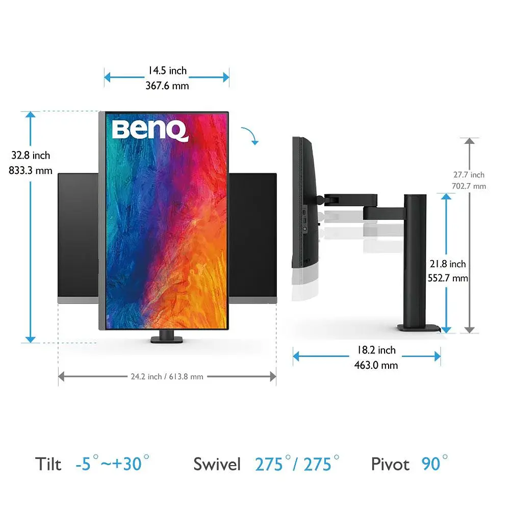 Монітор TFT 27 BenQ PD2706UA, 4K UHD, IPS, 99% sRGB, HDR10, HDMI, DP, USB-C, USB-hub, HAS, колонки - фото 9