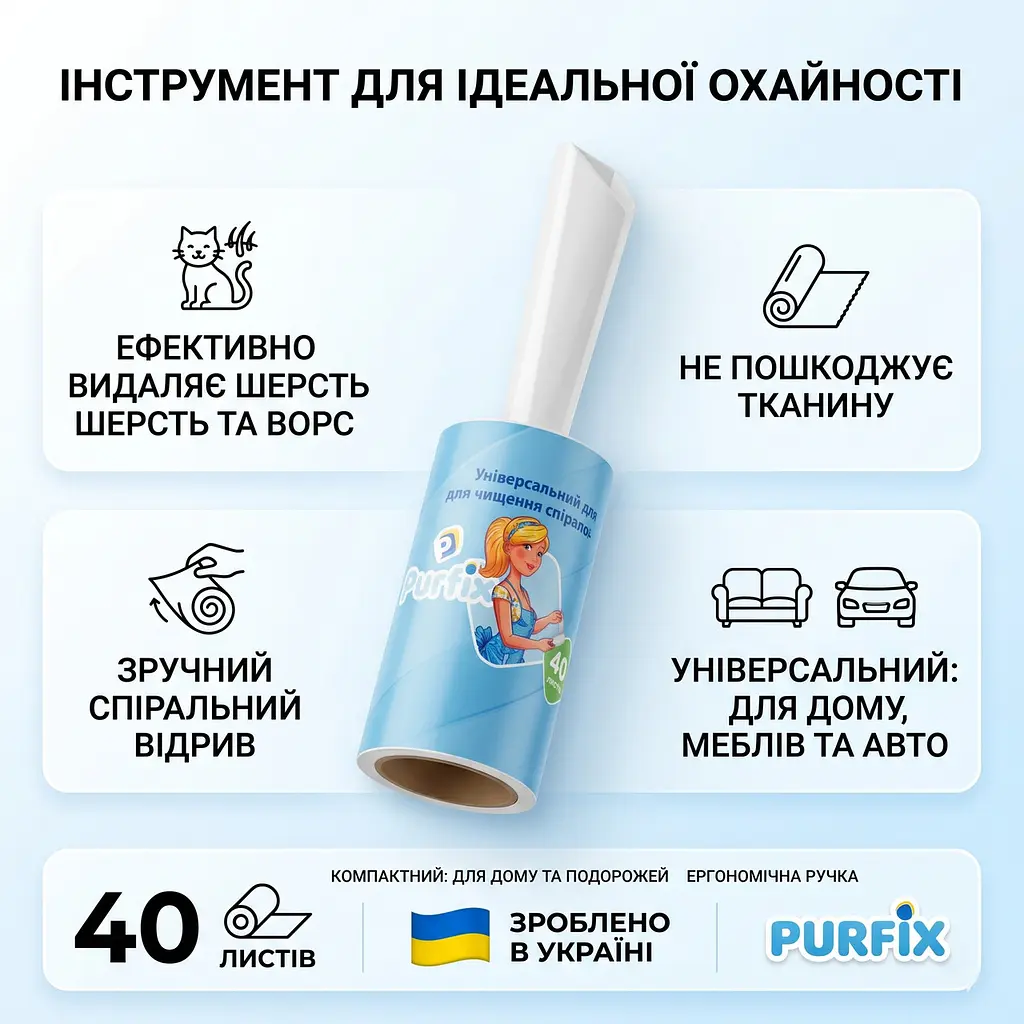 Валик універсальний для чищення Purfix спіральний з ручкою 40 листів - фото 2
