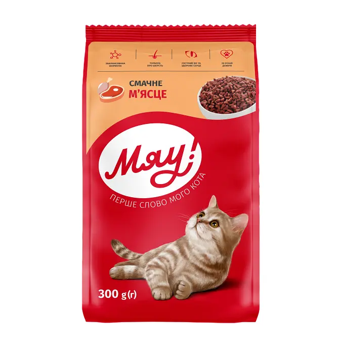 Сухий корм для котів Мяу зі смаком м'яса 300 г B1210120