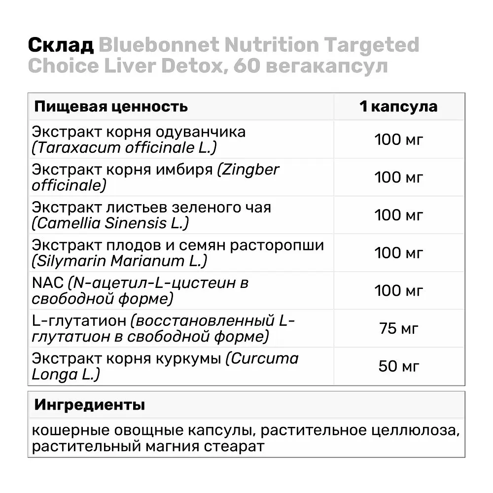 Натуральная добавка Bluebonnet Nutrition Targeted Choice Liver Detox 60 вегакапсул - фото 3