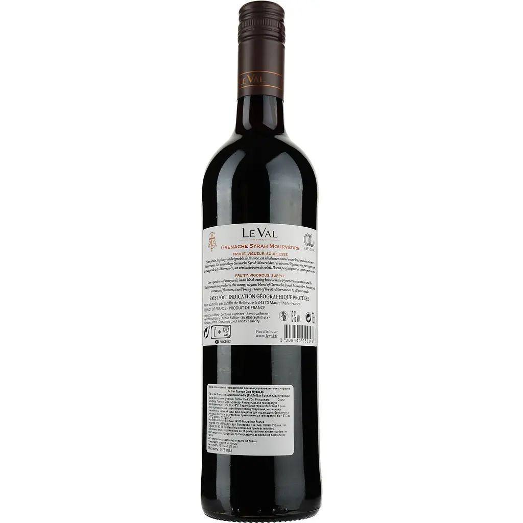 Вино Le Val Grenache Syrah Mourvedre IGP Pays D'Oc, червоне, сухе, 0,75 л - фото 2