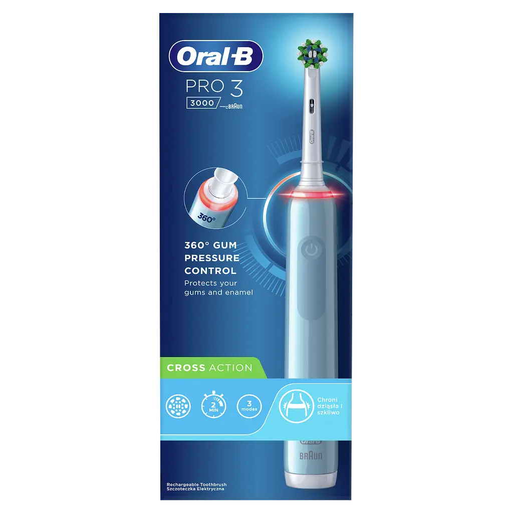Електрична зубна щітка Oral-B Pro 3 3000 СrossAсtion, синя - фото 2