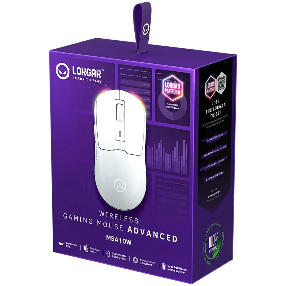 Миша Lorgar MSA10W Ultralight Wireless Gaming Mouse Advanced White (LRG-MSA10W-WH) - фото 8