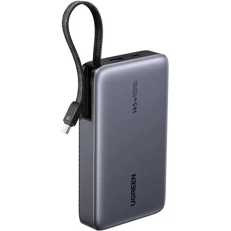 УМБ Ugreen 20000mAh 145W PD3.1.QC, USB-A,USB-С IN/OUT, with built in USB-C cable (PB551) Gray - фото 2