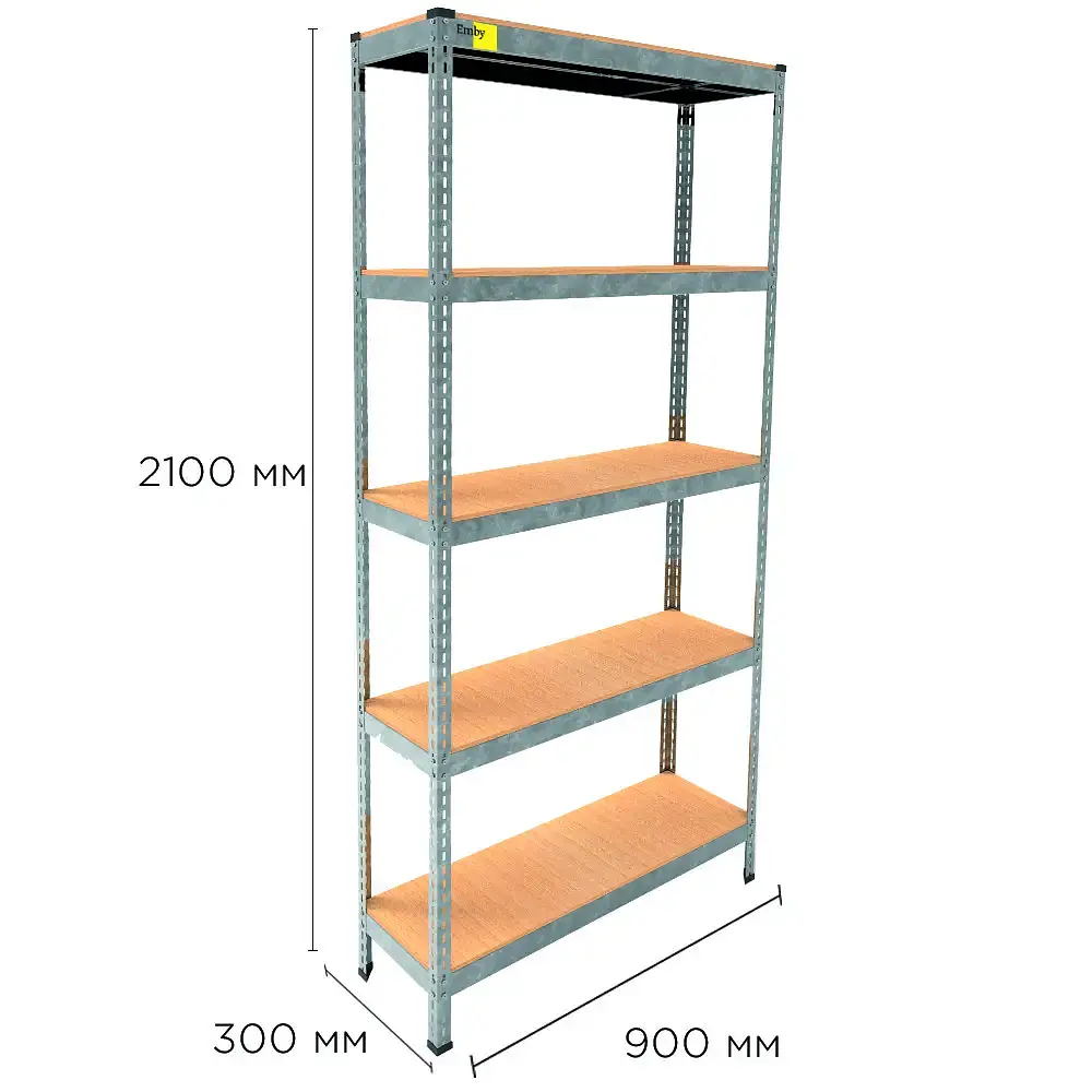 Металлический стеллаж Emby Light Series (размер 2100х900x300мм) 5 полок ДСП до 100кг Оцинкованный - фото 2