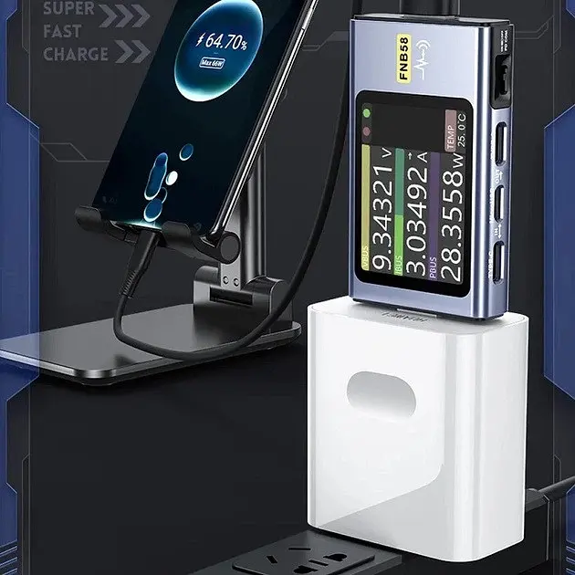 Тестер USB для зарядних пристроїв FNIRSI FNB58 з Bluetooth сріблястий - фото 4